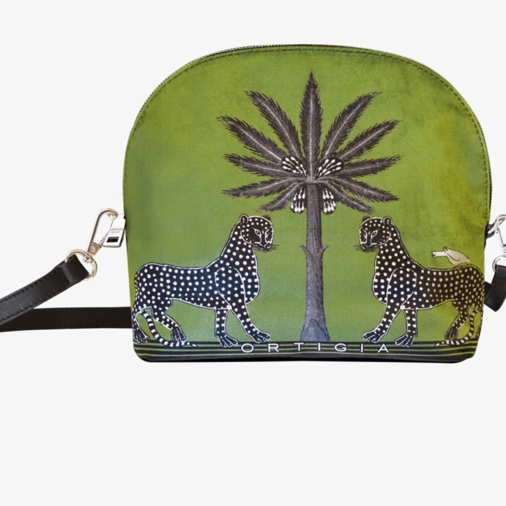 Ortigia Green and Black Velvet Shoulder Bag